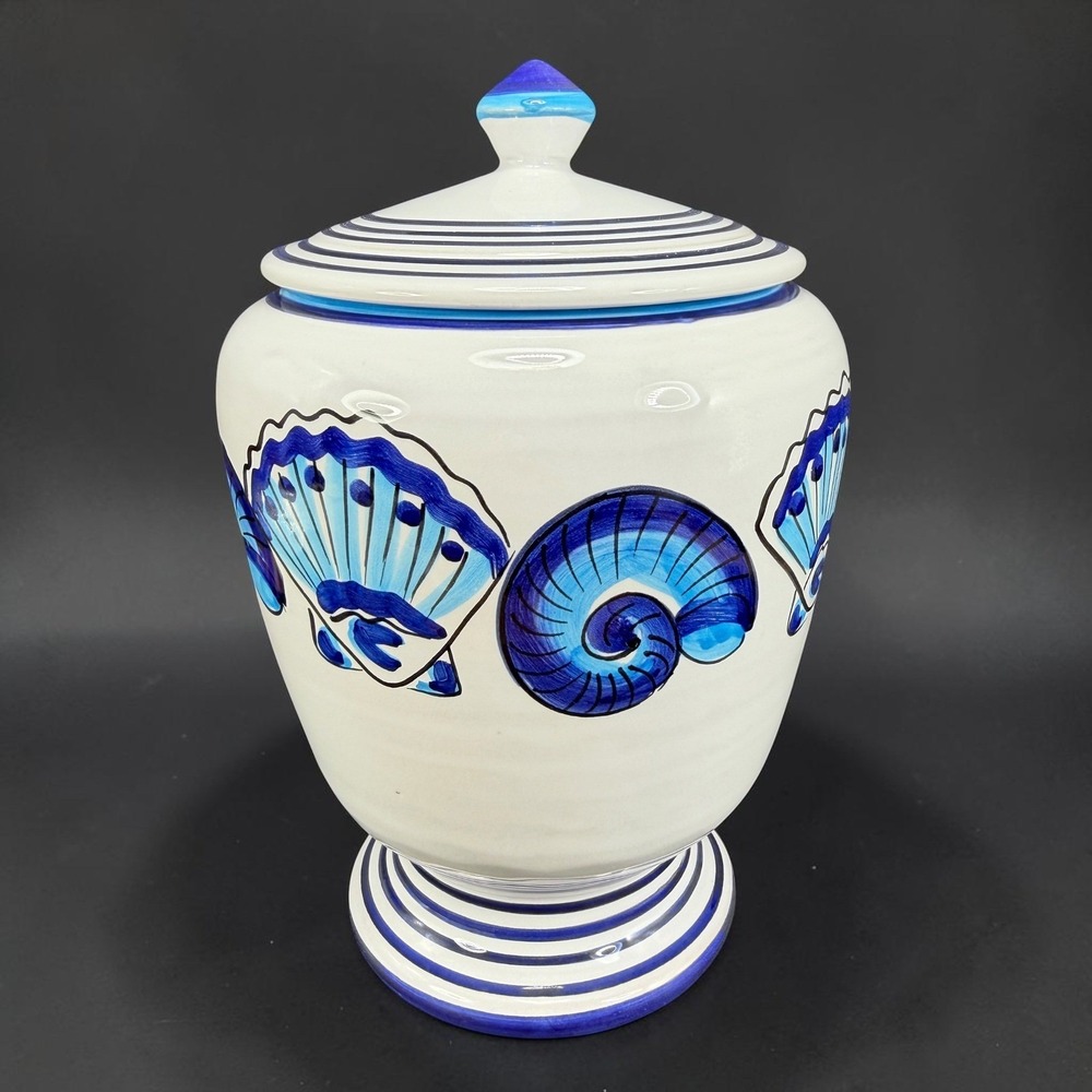 Starbucks Deruta Italy S Berna Conchiglia Seashell Ceramic Canister Jar Blue 9in